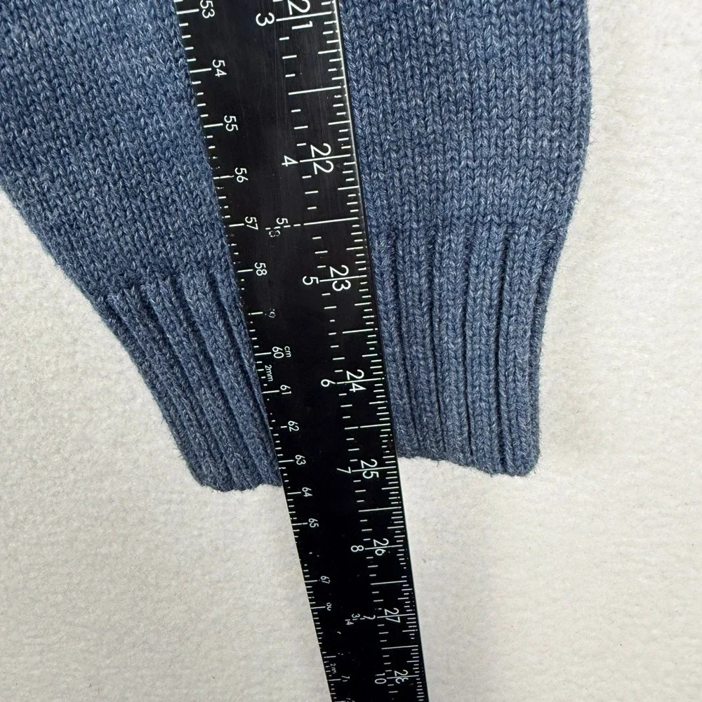 LL Bean Mens M Tall Blue Knit Full Zip Cardigan Sweater Mock Neck 258719